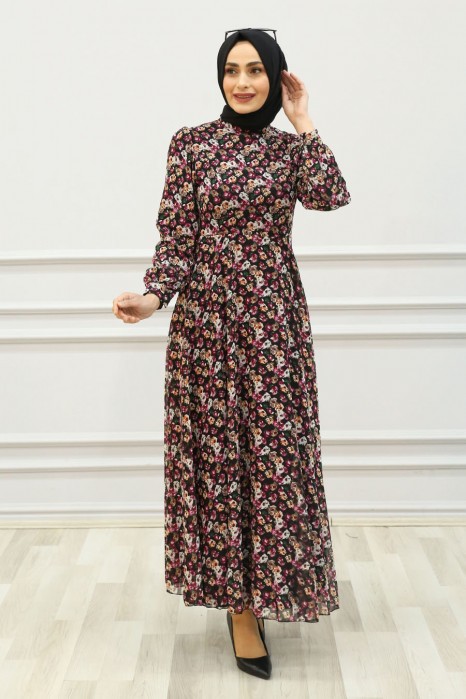 FLOWER PATTERNED BLACK DRESS 