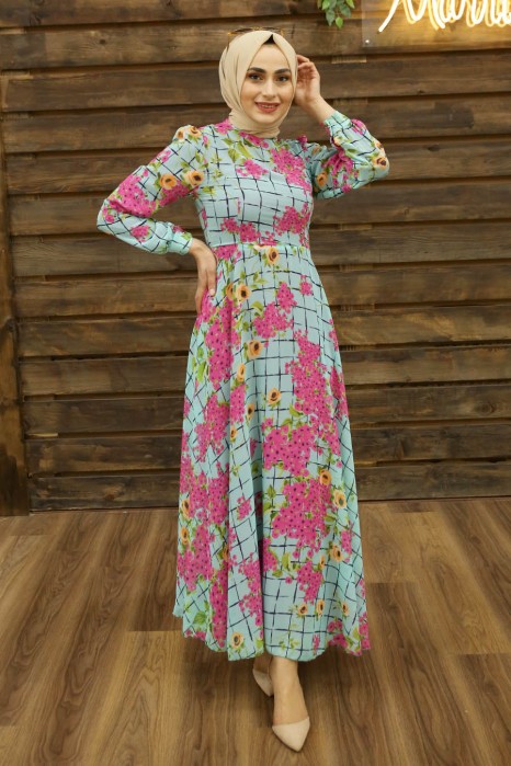 FLOWER PATTERNED MINT DRESS 