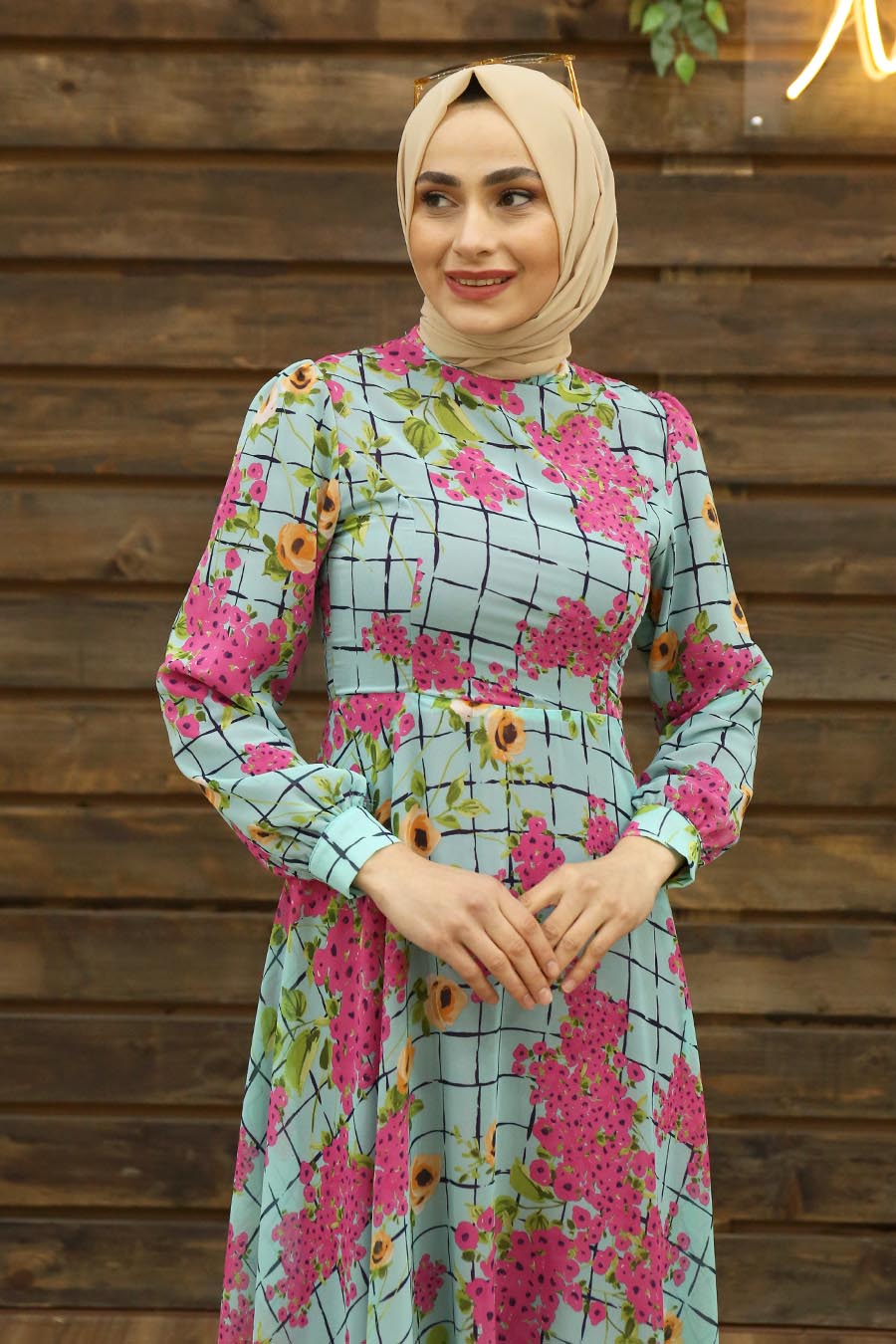 FLOWER PATTERNED MINT DRESS 