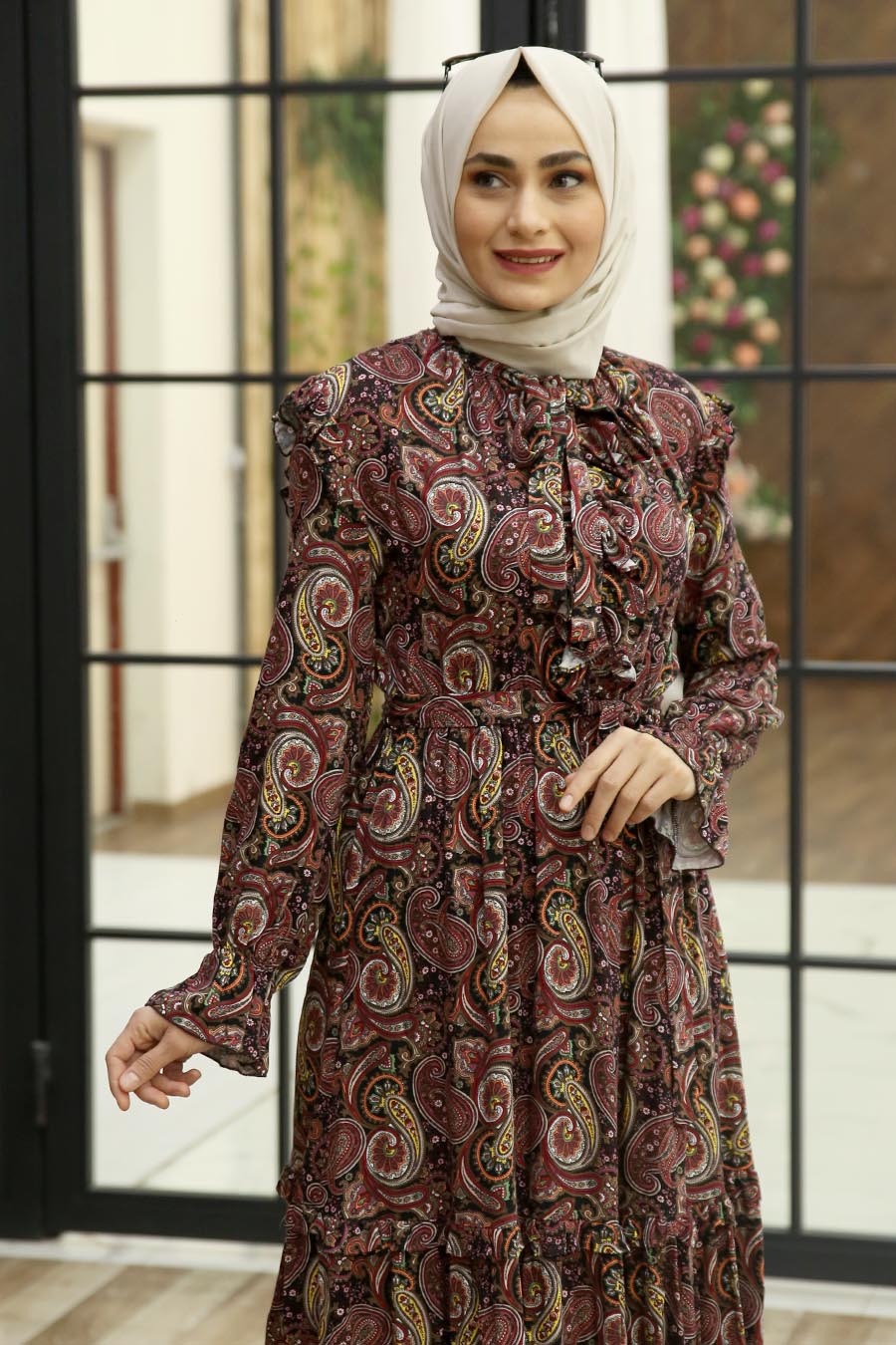 PATTERNED CLARET RED  DRESS  PATTERNED CLARET RED  DRESS