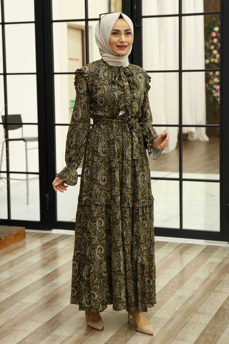 PATTERNED KHAKI DRESS  PATTERNED KHAKI DRESS