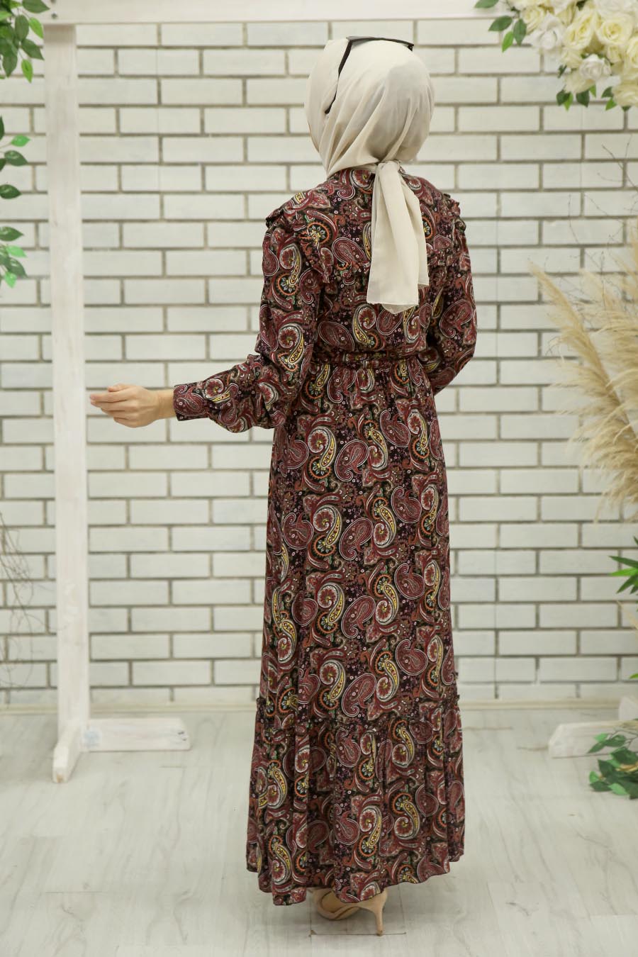 PATTERNED CLARET RED DRESS 