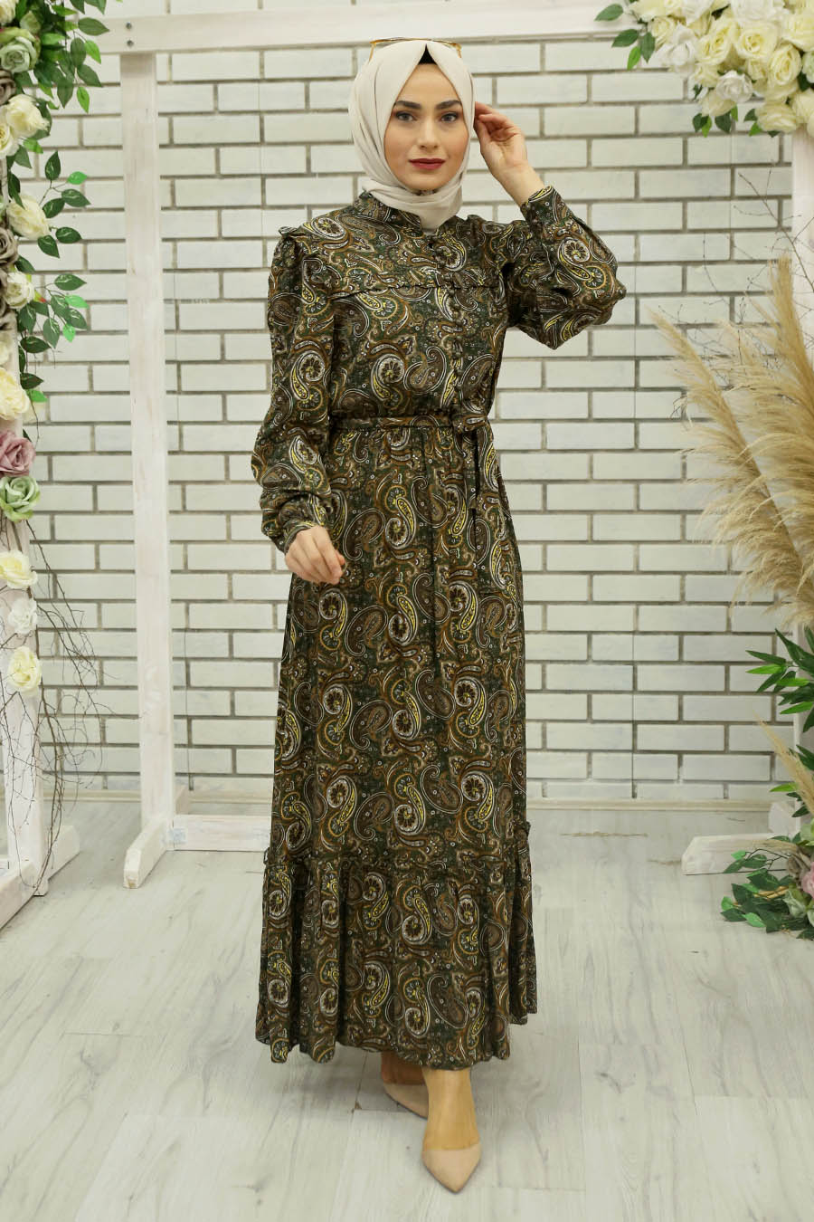 PATTERNED KHAKI DRESS 