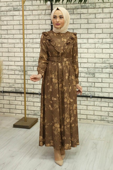 FLOWER PATTERNED VISON COLOR DRESS 