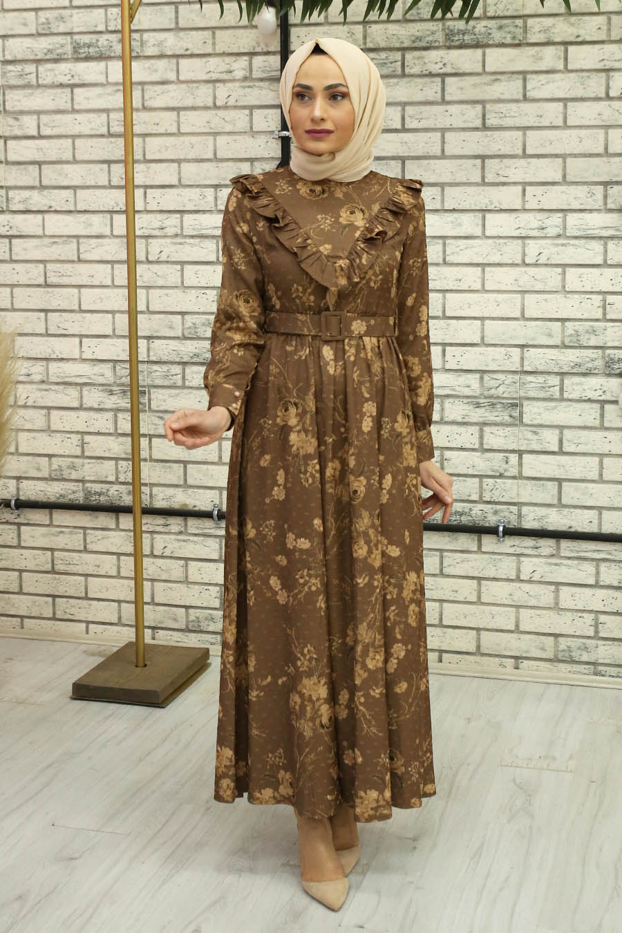 FLOWER PATTERNED VISON COLOR DRESS 