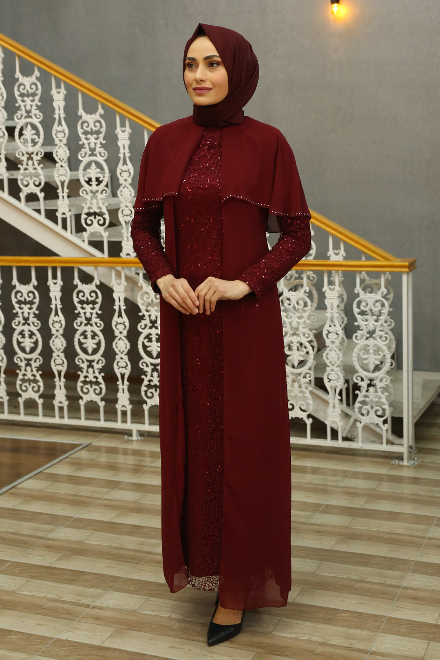 CLARET RED EVENING DRESS 