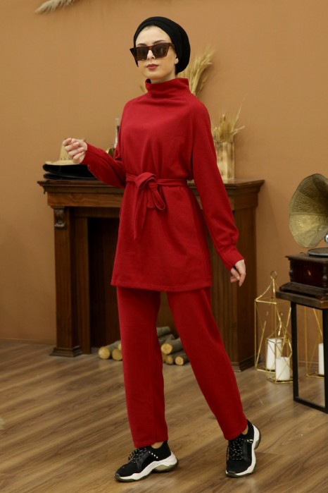 CLARET RED TUNIC AND PANT SUIT 