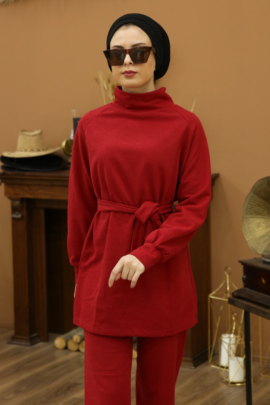 CLARET RED TUNIC AND PANT SUIT 