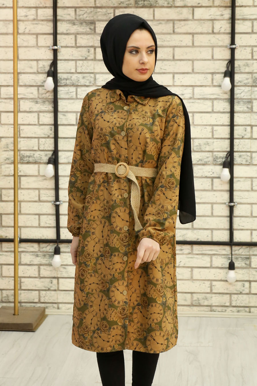 FLOWER PATTERNED KHAKI TUNIC 
