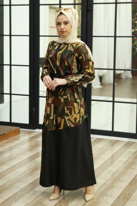 PATTERNED KHAKI DRESS