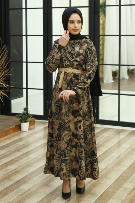 FLOWER PATTERNED BLACK DRESS