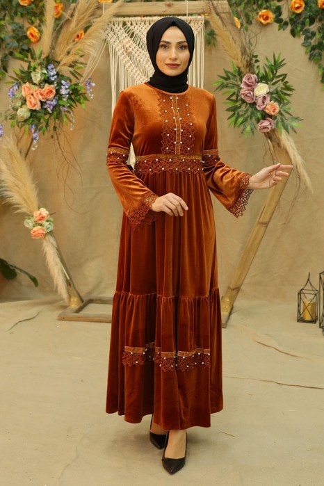 BRICK COLOR EVENING DRESS