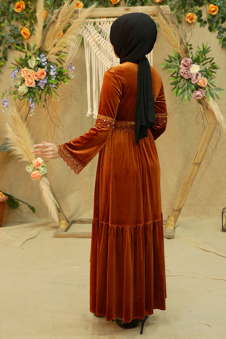 BRICK COLOR EVENING DRESS