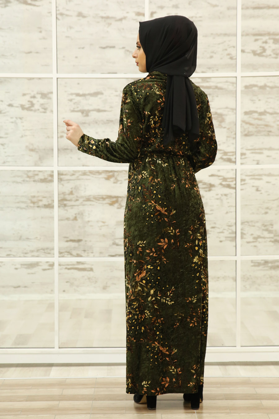 FLOWER PATTERNED KHAKI DRESS