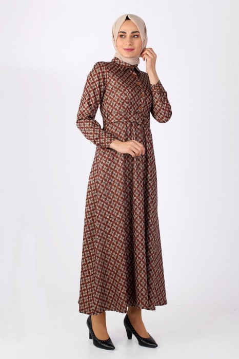 PATTERNED BROWN DRESS