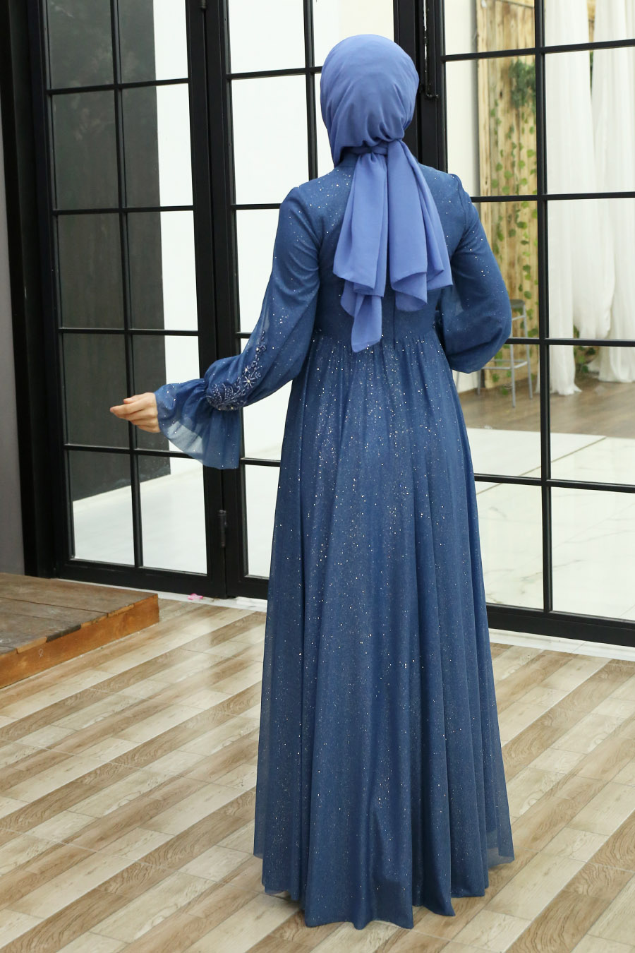 SHINING INDIGO COLOR EVENING DRESS 