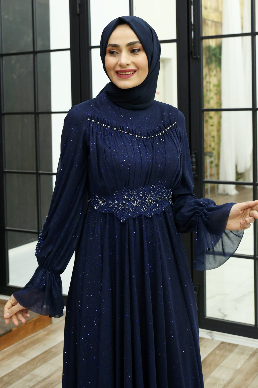 SHINING NAVY COLOR EVENING DRESS