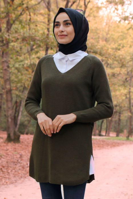 KHAKI KNITWEAR BLOUSE