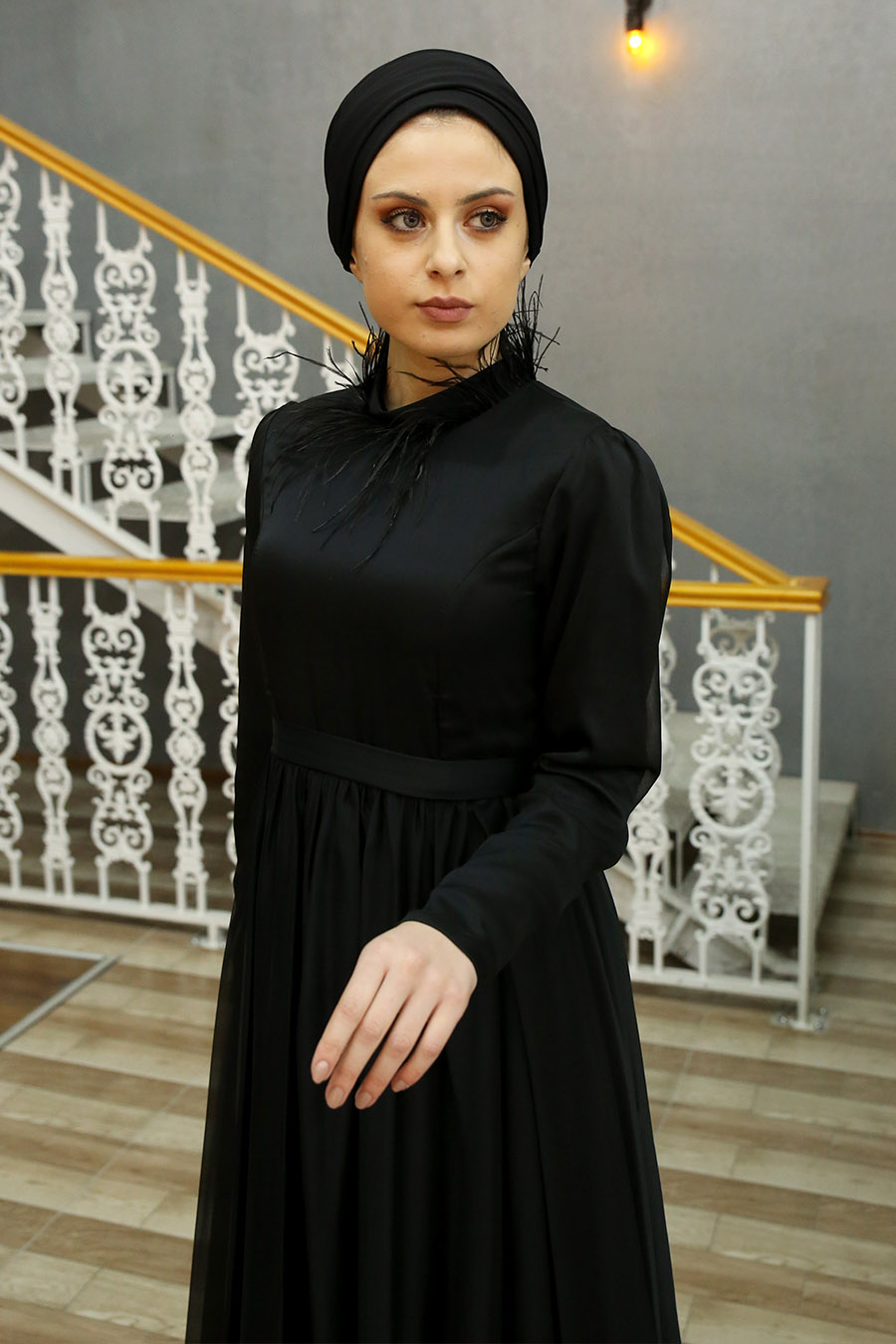 HAIRY BLACK EVENING DRESS