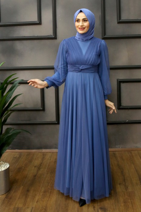 INDIGO COLOR EVENING DRESS 