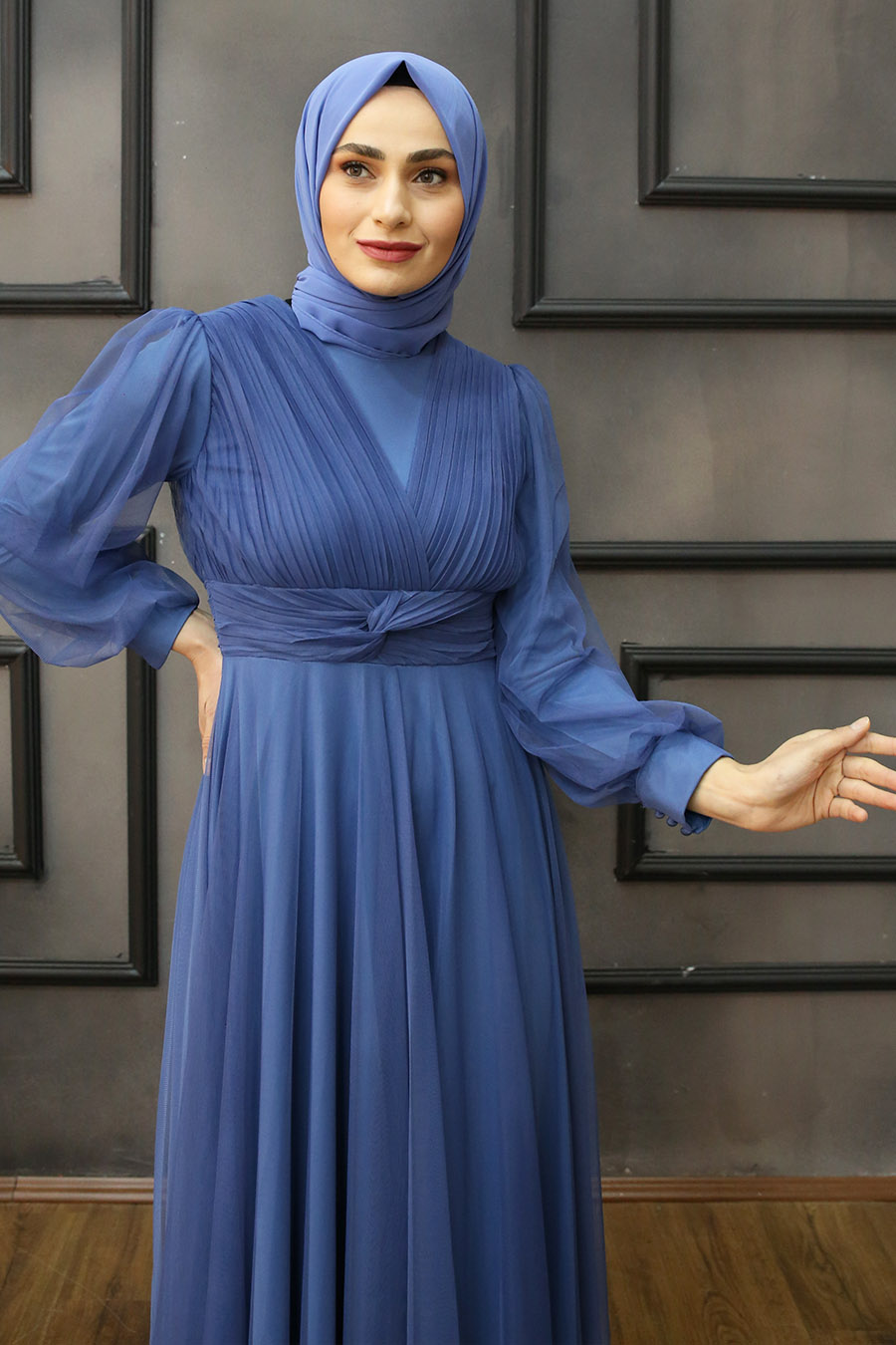 INDIGO COLOR EVENING DRESS 