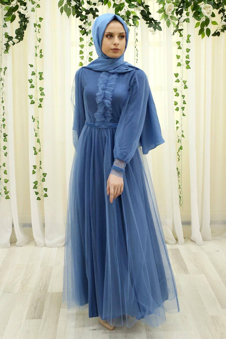 INDIGO COLOR EVENING DRESS 