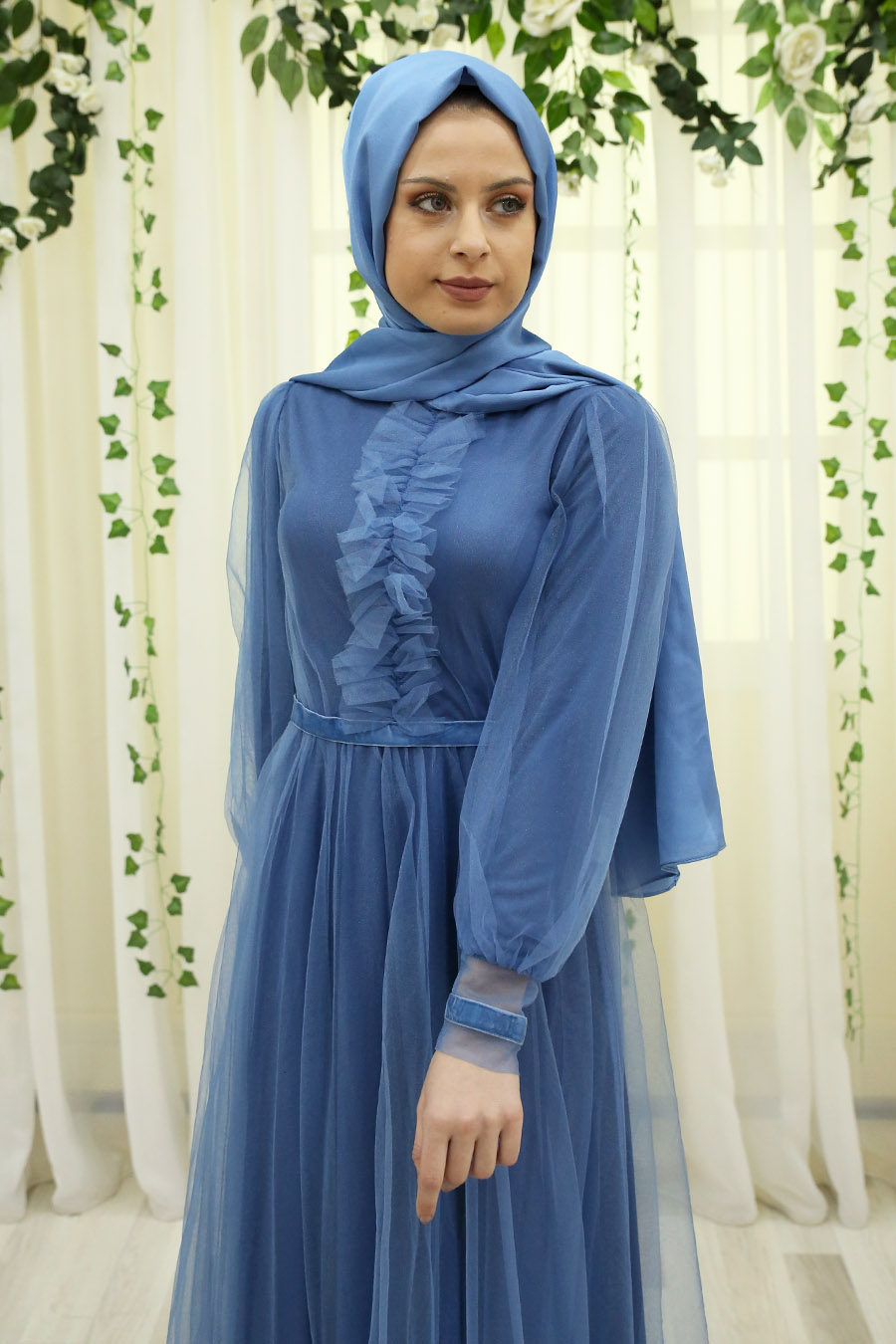 INDIGO COLOR EVENING DRESS 