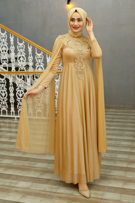 GOLD COLOR EVENING DRESS  