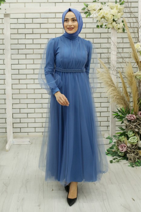 INDIGO COLOR EVENING DRESS 