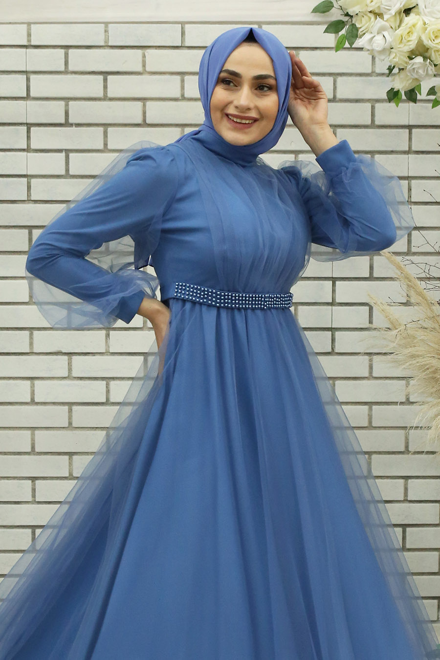 INDIGO COLOR EVENING DRESS 