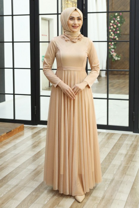 SALMON COLOR EVENING DRESS