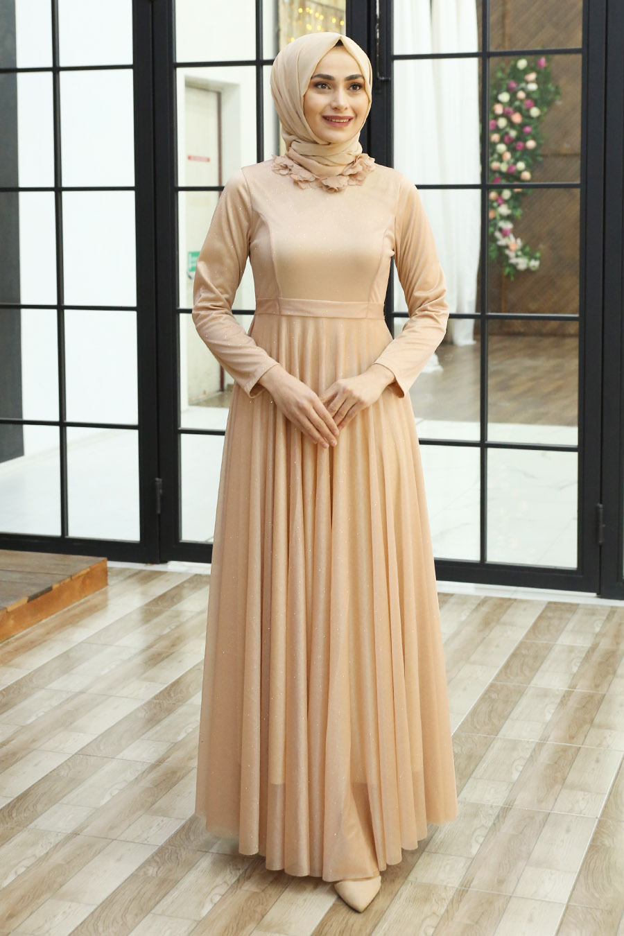 SALMON COLOR EVENING DRESS