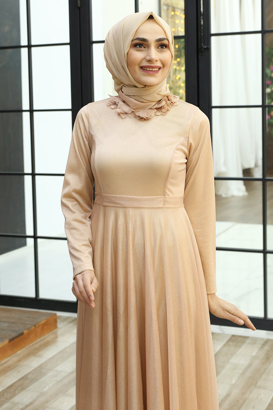 SALMON COLOR EVENING DRESS