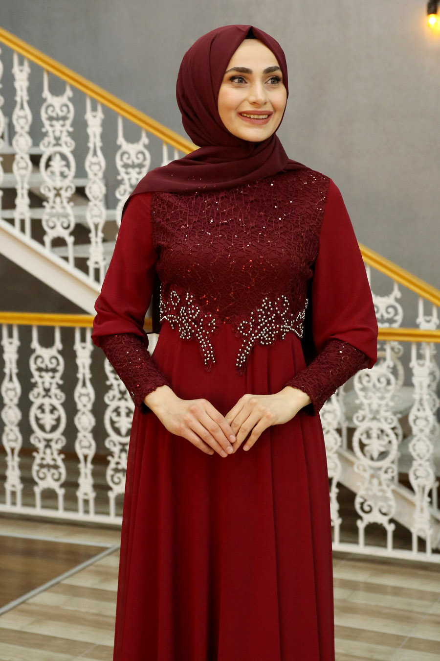 CLARET RED EVENING DRESS