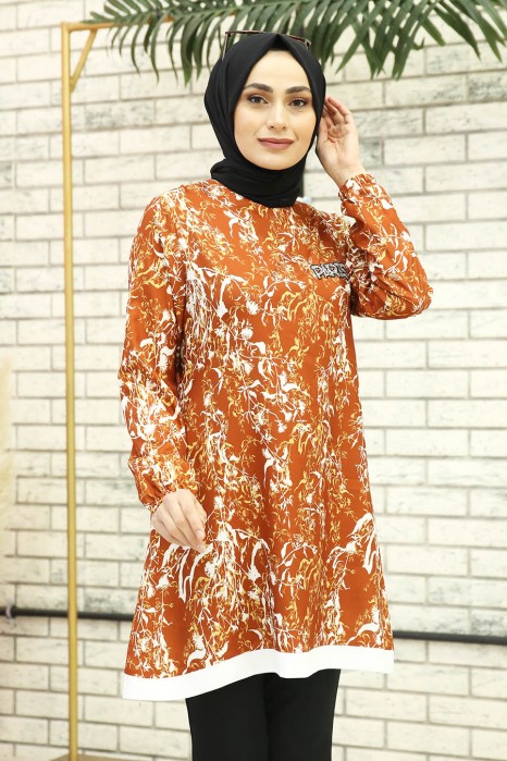 PATTERNED BRICK COLOR TUNIC 