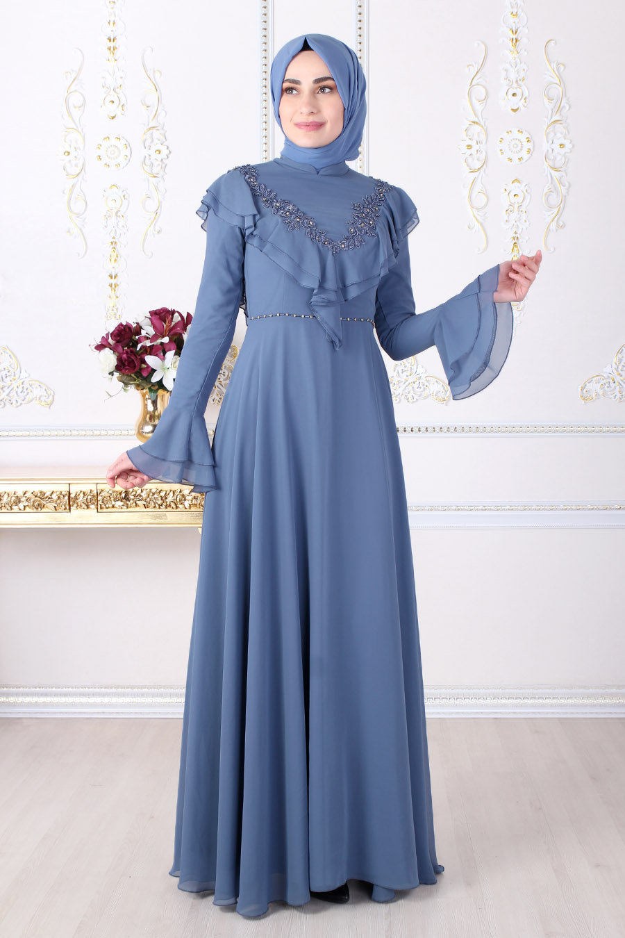 INDIGO COLOR EVENING DRESS 