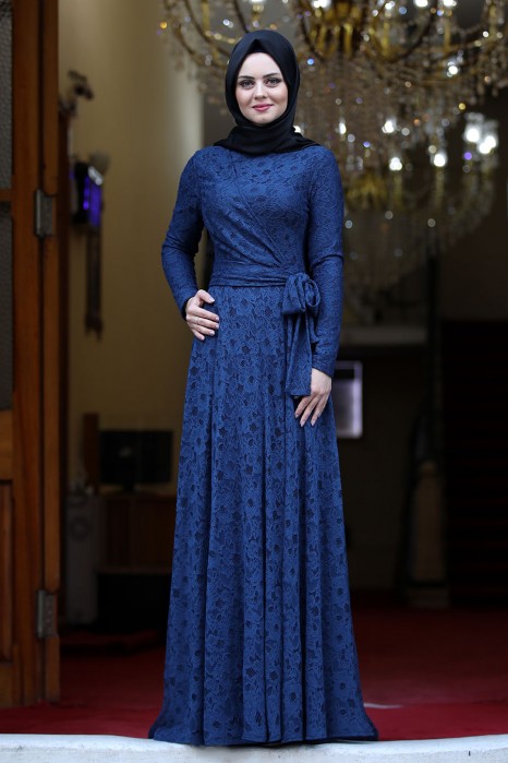 INDIGO COLOR EVENING DRESS