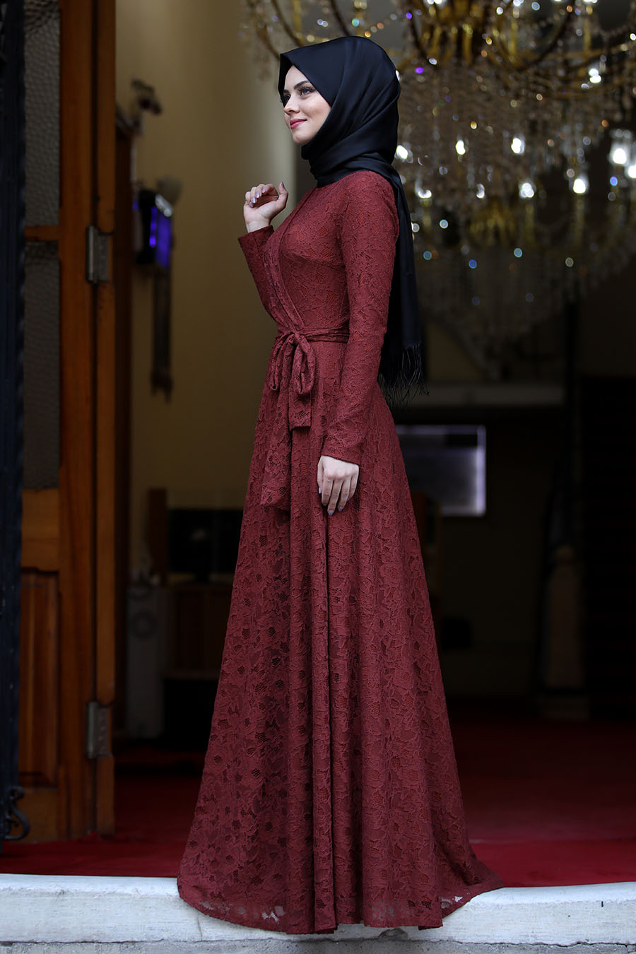 brick red color dress