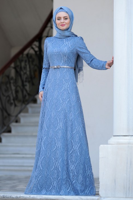 INDIGO COLOR EVENING DRESS
