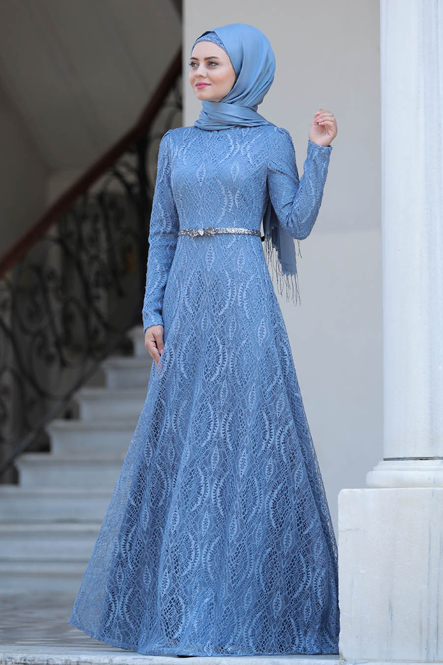 INDIGO COLOR EVENING DRESS