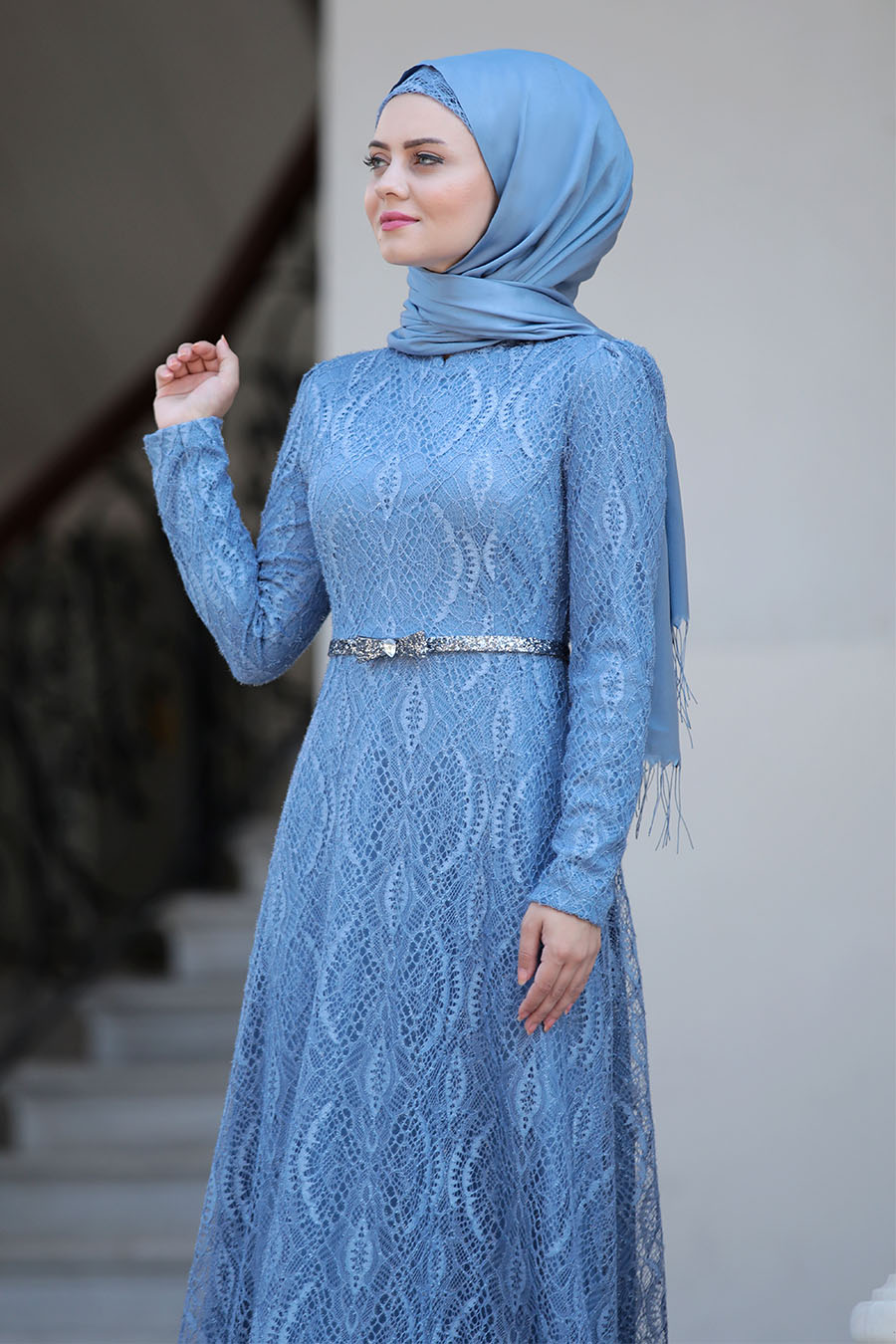 INDIGO COLOR EVENING DRESS