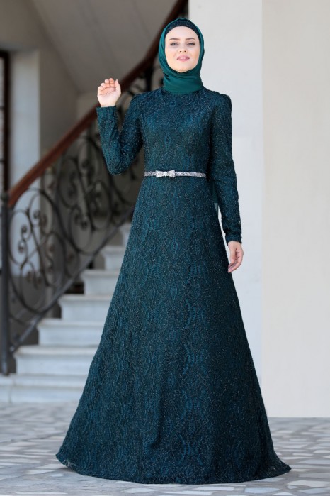 GREEN EVENING DRESS