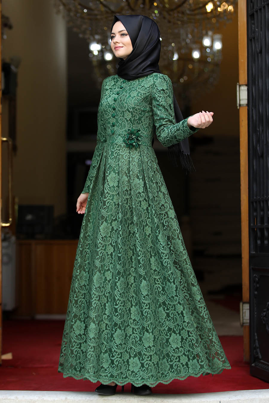GREEN EVENING DRESS