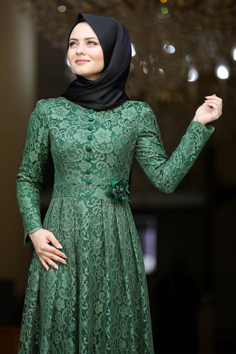 GREEN EVENING DRESS