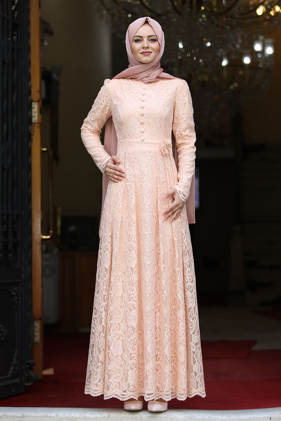 SALMON COLOR EVENING DRESS