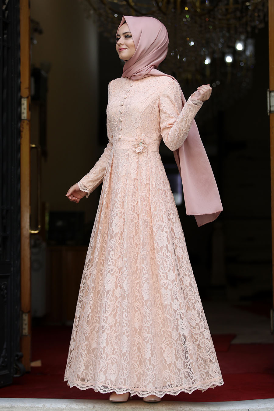 SALMON COLOR EVENING DRESS