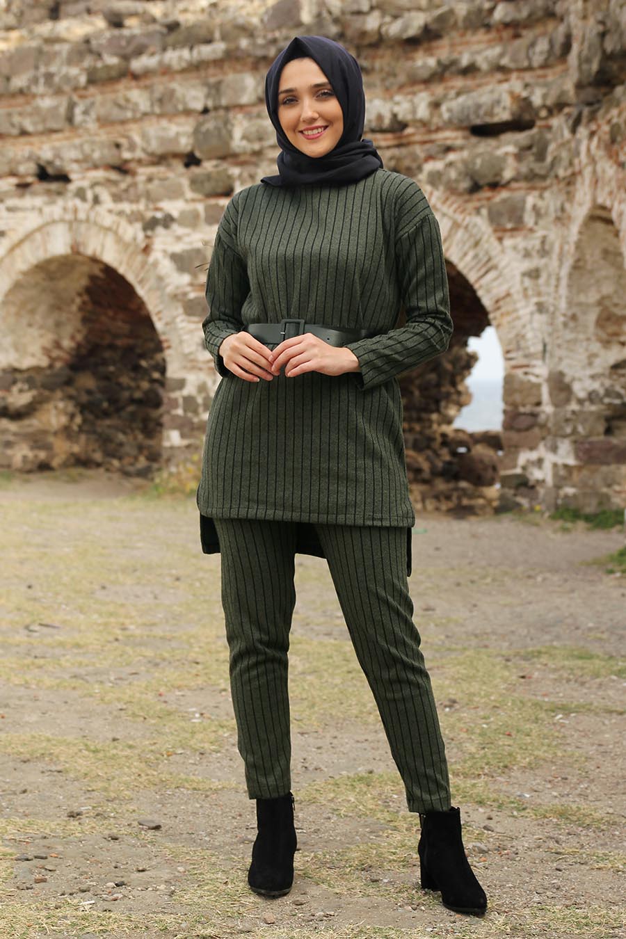 KHAKI BLOUSE AND PANT SUIT