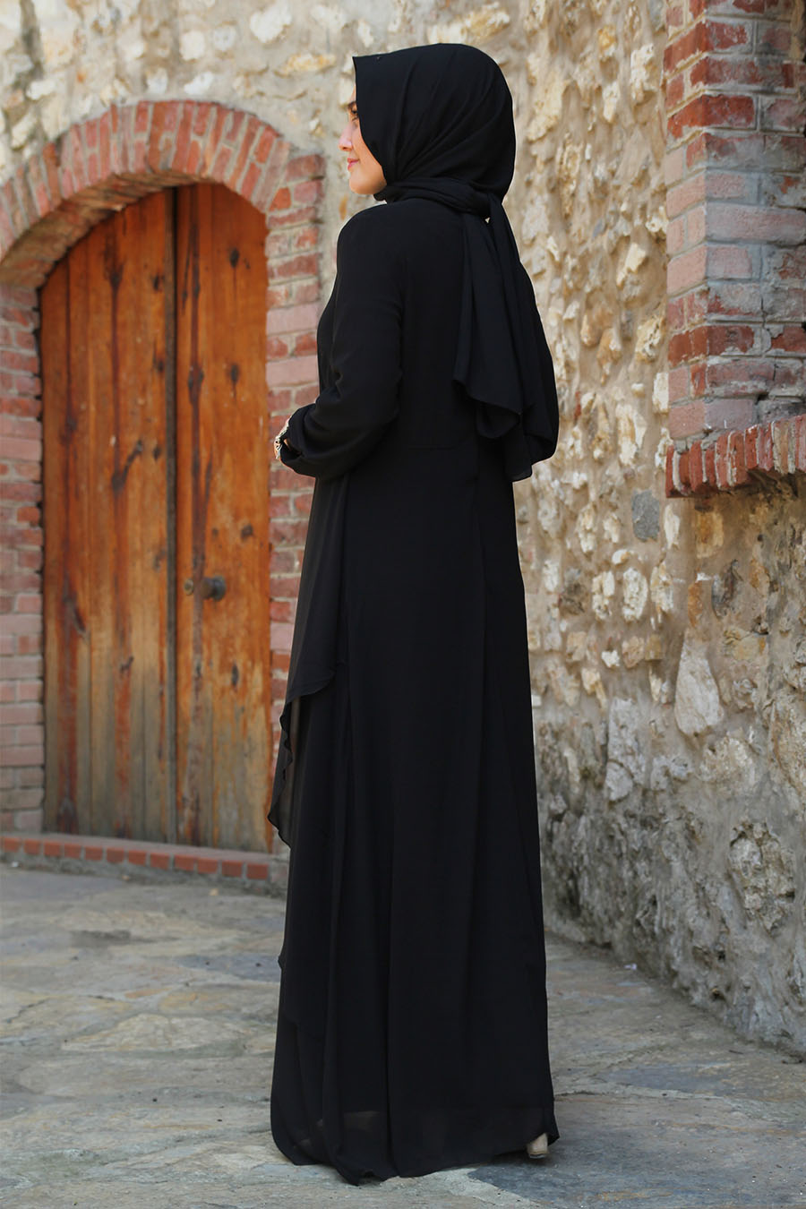 Lace Detailed Black Evening Dress