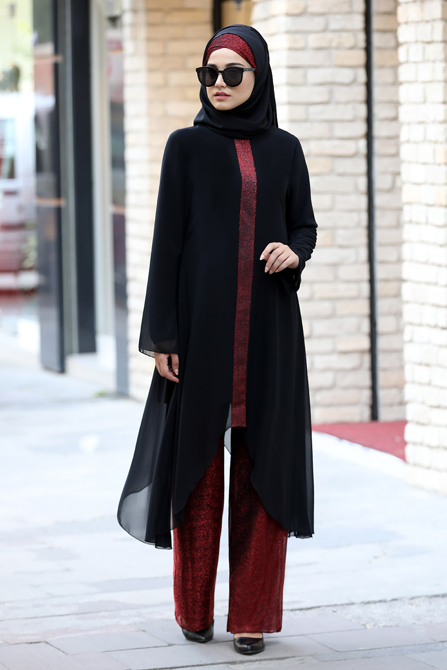 CLARET RED TUNIC AND PANT SUIT