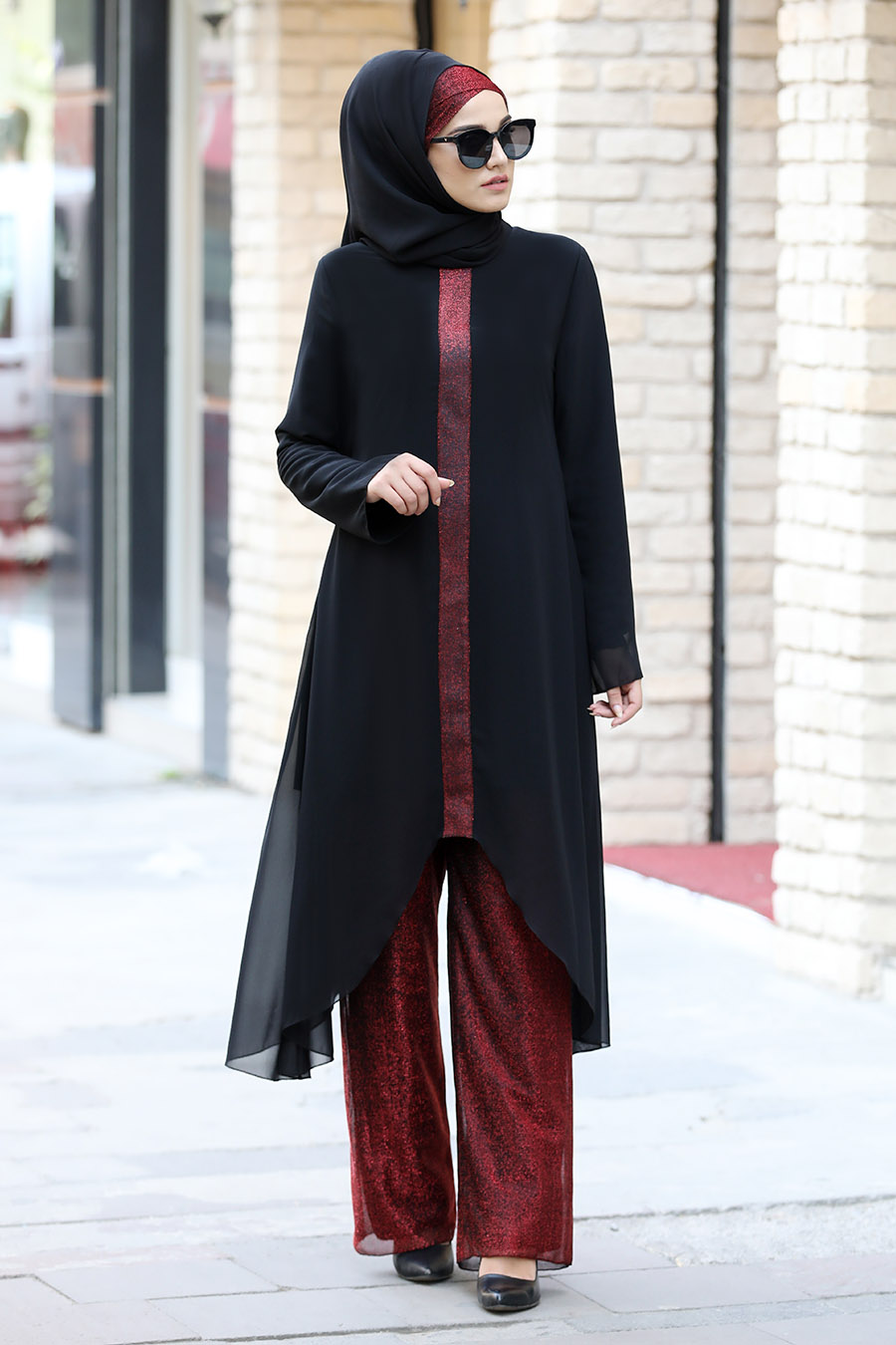 CLARET RED TUNIC AND PANT SUIT